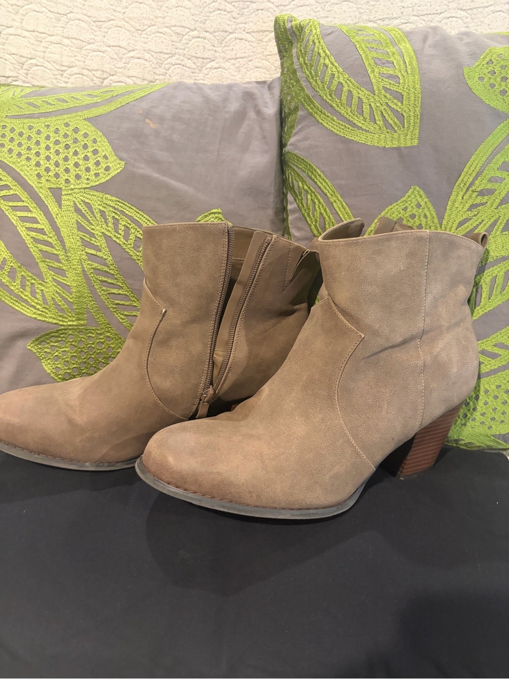 torrid Taupe Suede Ankle Booties with Stacked Heel